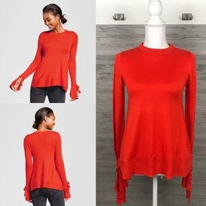Bright Red Sweater with Tie Cuff Sleeves size XL